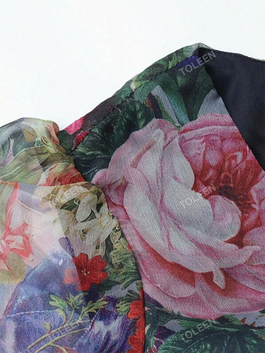 TOLEEN Summer Casual Dresses for Women 2024 Spring Fashion Boho V Neck Long Sleeve Ruffle Floral Print Elegant Maxi Dress