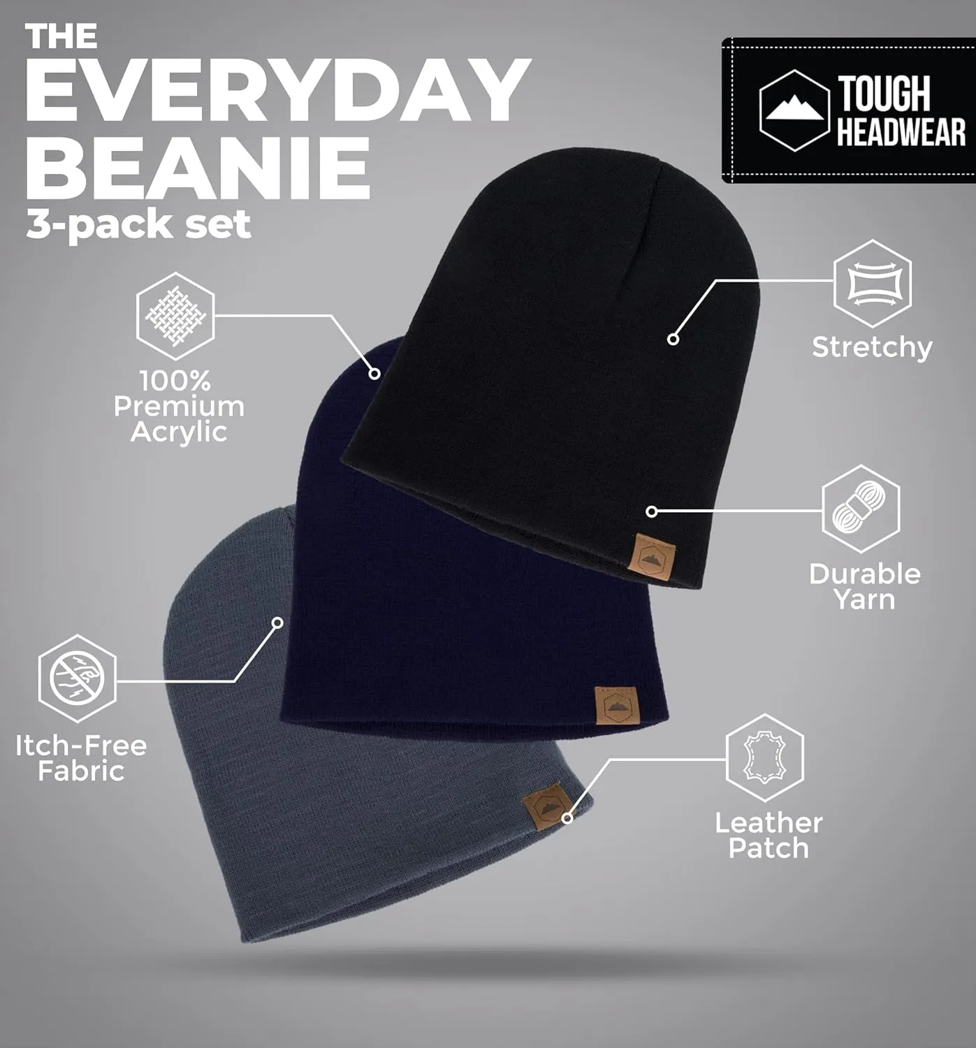 Tough Headwear Daily Knit Beanie - Beanies Hats for Men - Winter Hats for Men & Women - Warm Knitted Hats for Cold Weather