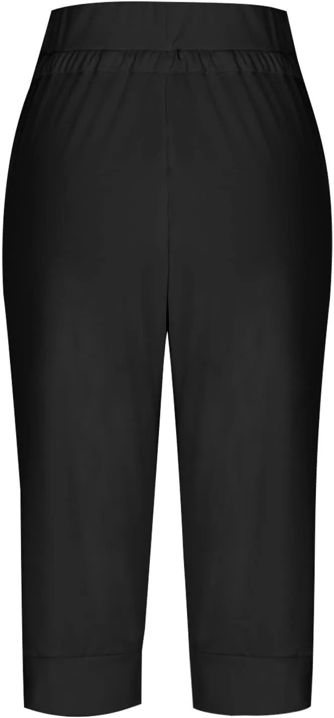 Women Straight Leg Capri Jogger with Pocket Track Cuff Sweatpants Drawstring Pull on Athletic Workout Lounge Shorts