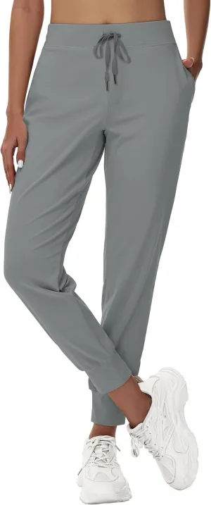 Women's Athletic Joggers Sweatpants - Stretch Workout Running Travel Lounge Jogging Pants with Zipper Pockets
