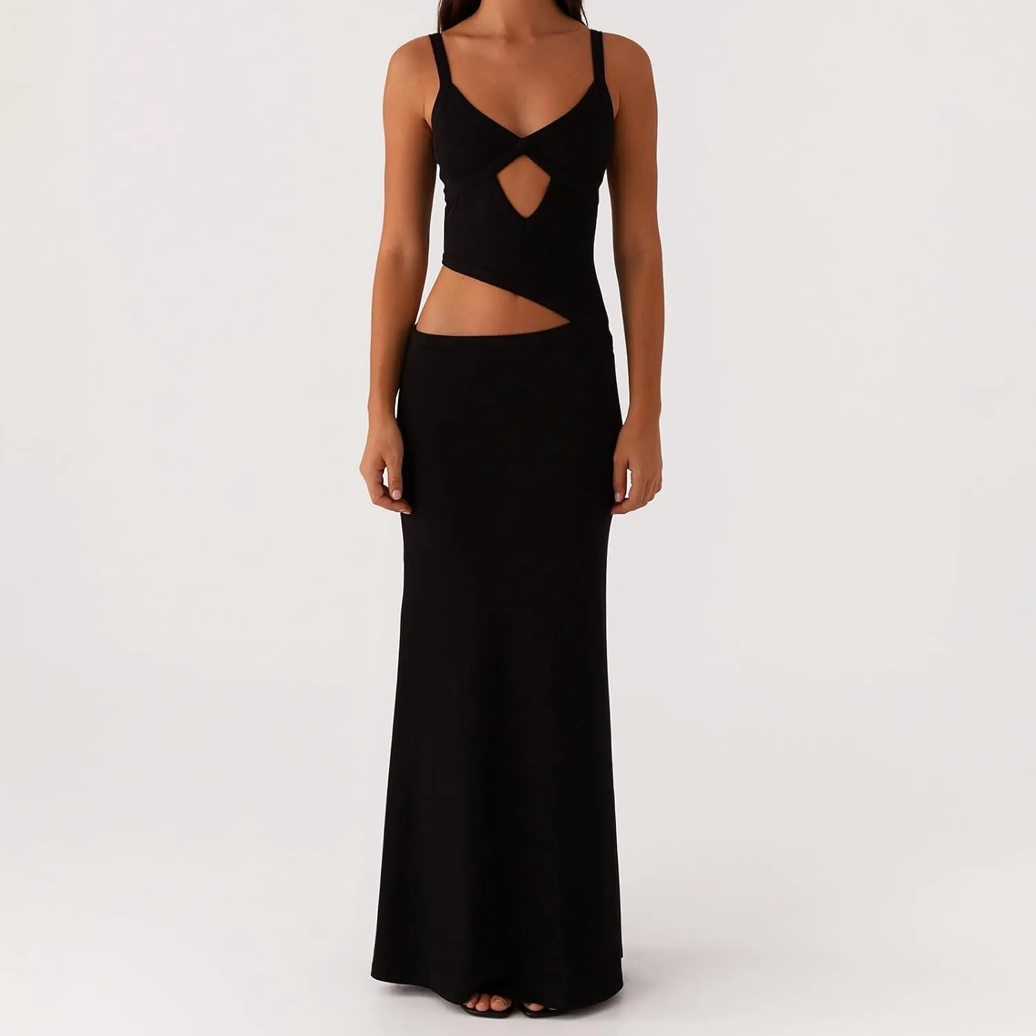 Women's Slip Maxi Dress Knit Sexy Lounge Low Cut Sleeveless Backless Hollow Ribbed Bodycon Dresses Long Dress