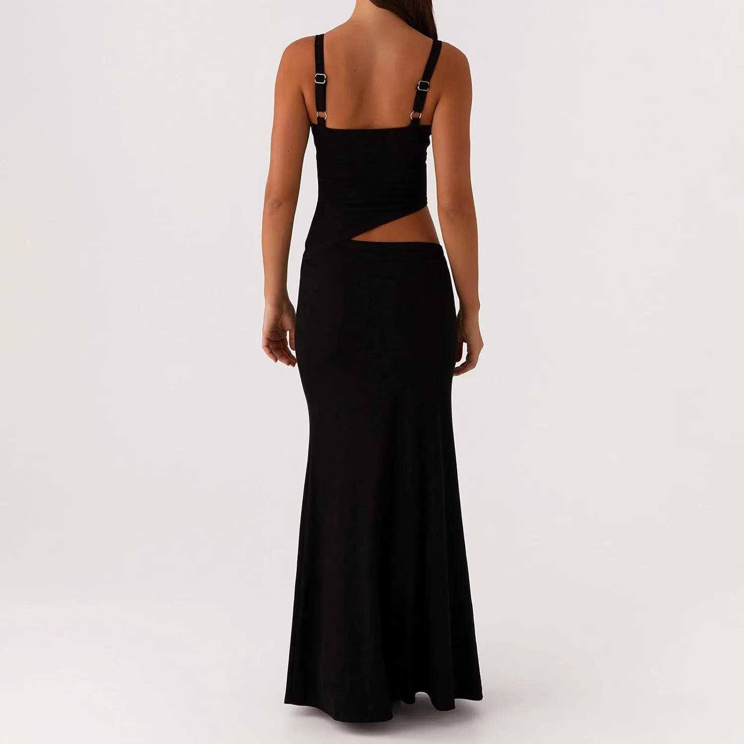 Women's Slip Maxi Dress Knit Sexy Lounge Low Cut Sleeveless Backless Hollow Ribbed Bodycon Dresses Long Dress
