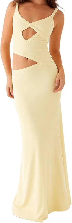 Women's Slip Maxi Dress Knit Sexy Lounge Low Cut Sleeveless Backless Hollow Ribbed Bodycon Dresses Long Dress