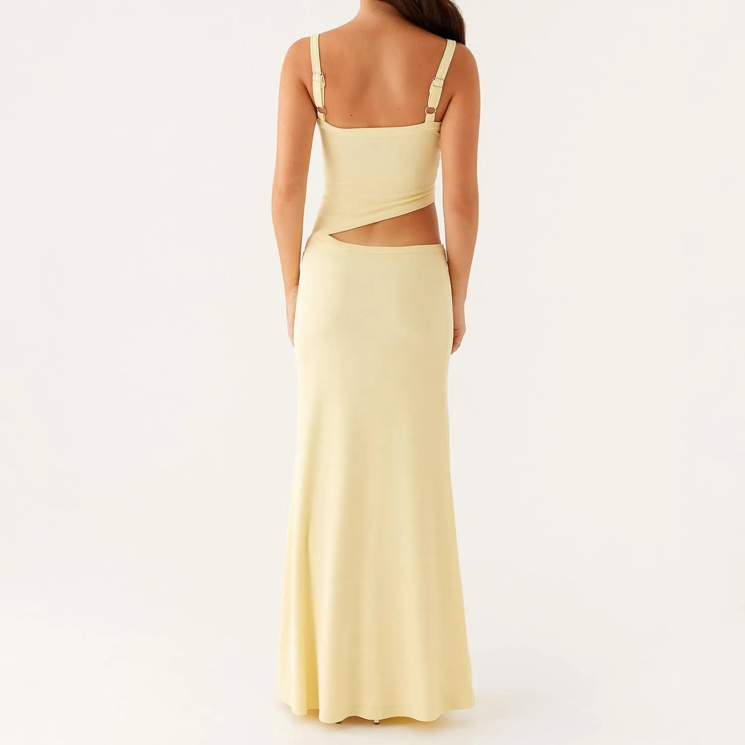 Women's Slip Maxi Dress Knit Sexy Lounge Low Cut Sleeveless Backless Hollow Ribbed Bodycon Dresses Long Dress